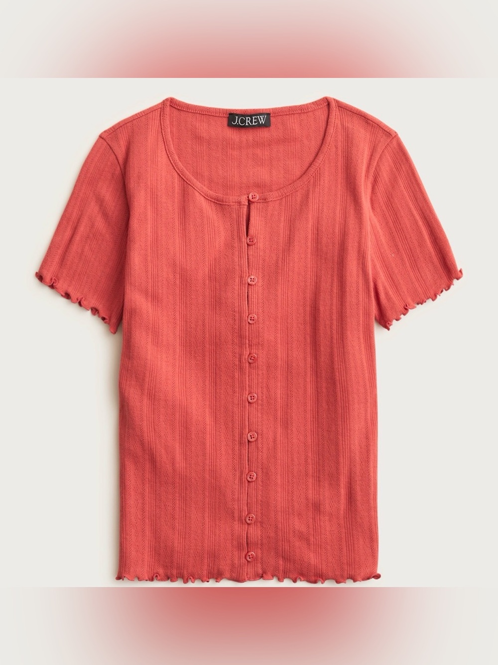 J.Crew Red Sand Pointelle Short Sleeve Knit Cardigan